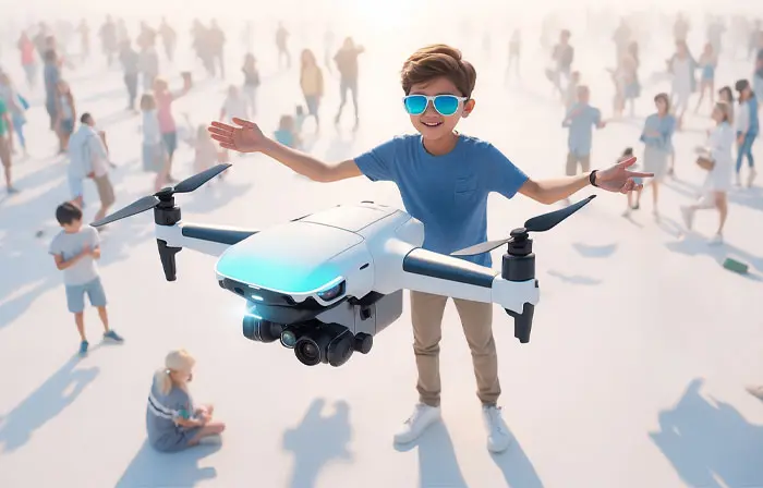 Cute Boy with Drone 3D Design Artwork Illustration
